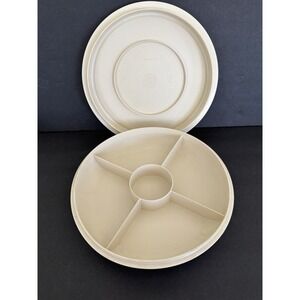 Tupperware Almond divided serving dish #1708-5 and lid #1709-6